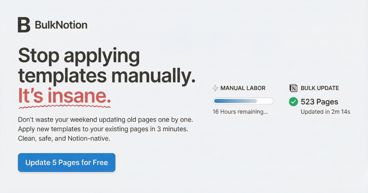 BulkNotion Bulk Update Notion Pages & Apply Templates